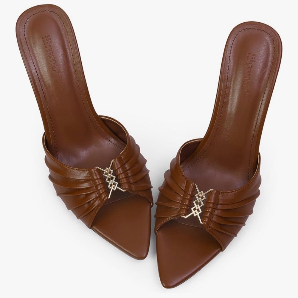 Brown Leather High Heel Mule Sandals